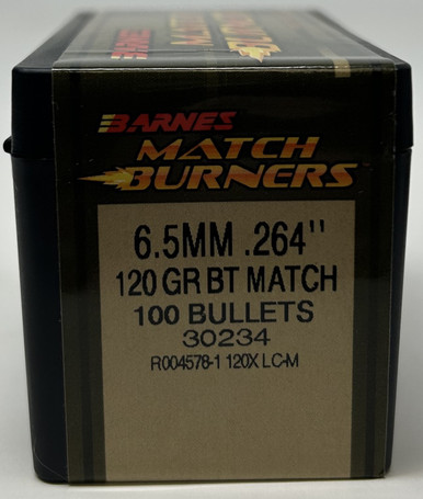 Barnes 6.5mm (.264 Dia) Reloading Bullets Match Burner B30234 120 Grain Boat Tail Open Tip 100 Pieces