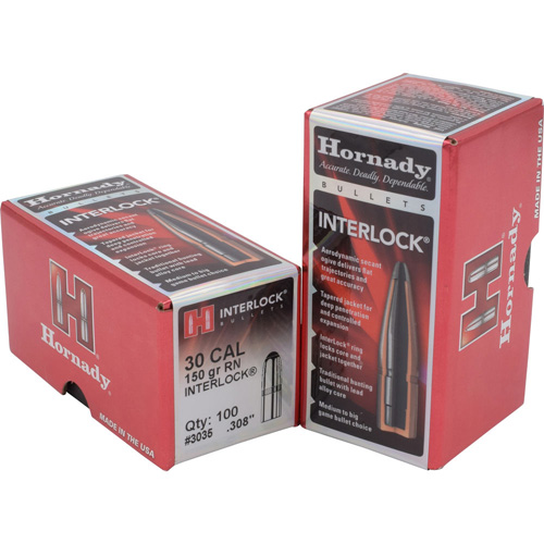 INTERLOCK BULLETS - 30 CAL, 150 GR, RN, 100/BX