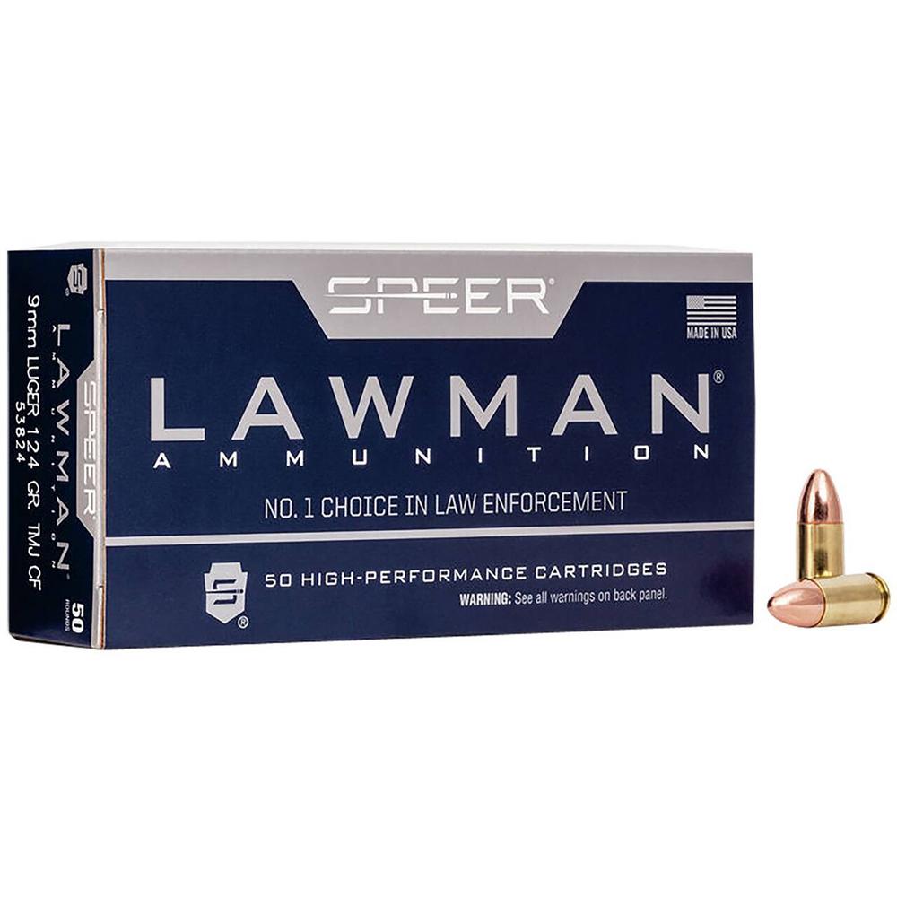 Speer Lawman Cleanfire Handgun Ammunition 9mm Luger 124gr TMJ 1090 fps 50/ct