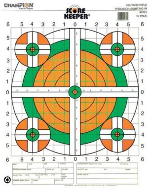 Champion Scorekeeper Targets Fluorescent Orange & Green Bull – 100 yd. Rifle Sight-In 100/Pack