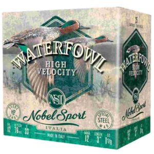 Nobel Sport Steel Waterfowl High Velocity Shotshells 12ga 3″ 1-1/8oz 1500 fps #4 25/ct