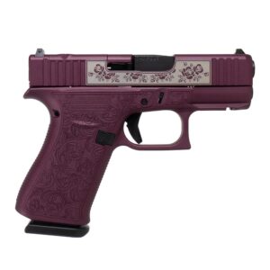 Glock 43x MOS Custom “Glock and Roses Full Engraved Black Cherry Frame” Subcompact Handgun 9mm Luger 10rd Magazines (2) 3.41″ Barrel Austria