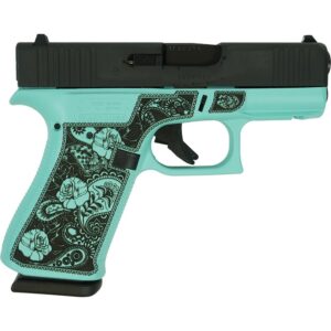 Glock 43X “Robin’s Egg Blue Rose” Frame Handgun 9mm Luger 10rd Magazines(2) 3.4″ Barrel Accessory Rail USA Made