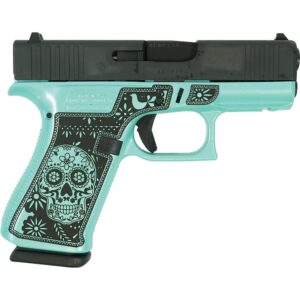 Glock 43X “Sugar Skull Glitter” Robin’s Egg Blue Handgun 9mm Luger 10rd Magazines(2) 3.4″ Barrel Accessory Rail USA Made