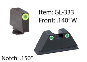 Amerigo Custom Combination Tall Suppressor Height Set – All Glock Models Except 42 43 / Front Tritium – Green / Front Outline – LumiGreen / Rear Trit