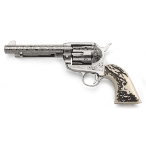 Taylor’s 1873 Cattlebrand Engraved Stag Handgun .45 Colt 6rd Capacity 5.5″ Barrel Engraved Silver with White
