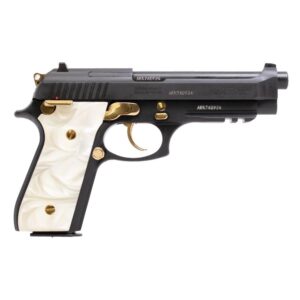 Taurus PT92 Handgun 9mm Luger 17rd Magazines (2) 5″ Barrel Black with Pearl Grips and Gold Accents