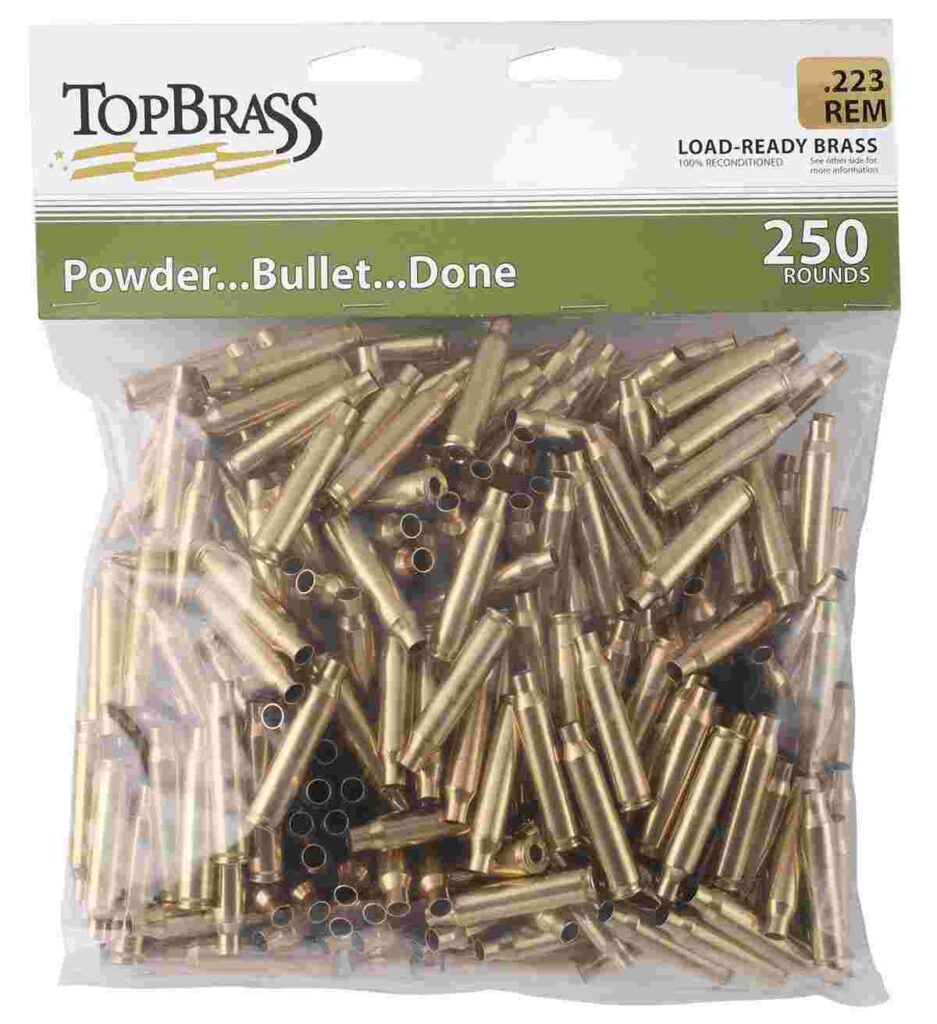 Top Brass Unprimed Remanufactured Rifle Brass .223 Rem Bagged Header Card Grade A+ 250/ct