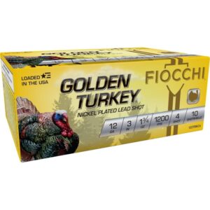 Fiocchi Golden Turkey Nickel Plated Shotshells 12ga 3″ 1-3/4oz 1200 fps #4 10/ct