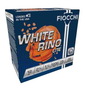 Fiocchi White Rino Lite Shotshells 12 ga 2-3/4″ 1-1/8oz 1200 fps #7.5 25/ct