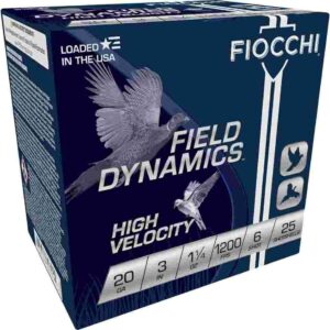 Fiocchi Field Dynamics Shotshells 20 ga 3″ 1-1/4oz 1200fps #6 25/ct