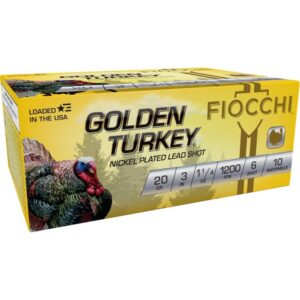 Fiocchi Golden Turkey Nickel plated Shotshells 20ga 3″ 1-1/4oz 1200 fps #6 10/ct