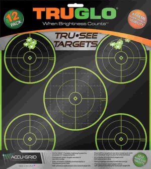 TRUGLO TRU-SEE Self Adhesive Targets – 5 Bullseye 12×12 Green 12 Pack