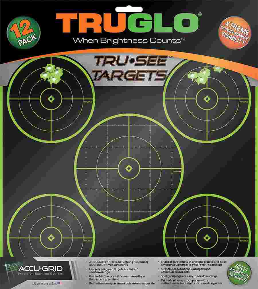 TRUGLO TRU-SEE Self Adhesive Targets - 5 Bullseye 12x12 Green 12 Pack