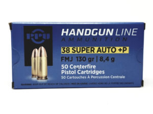 PPU .38 SUPER AUTO FMJ 130GR+P 50RD BOX 10 BOXES PER CASE