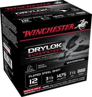 WINCHESTER DRYLOK SUPER STEEL 12 GA 3-1/2″ BB HV 1-1/2 OZ 25 RD/BX 10 BX/CS