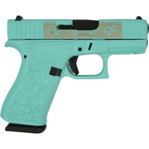 Glock 43X “Glock & Roses” Robin’s Egg Blue Handgun 9mm Luger 10rd Magazines(2) 3.4″ Barrel Accessory Rail USA Made