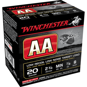 Winchester AA Target 20 ga 2 3/4″ 1-1/2 dr 7/8 oz #8 980 fps – 25/ct