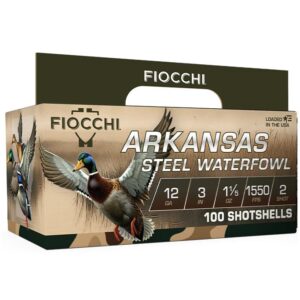 Fiocchi Arkansas Steel Waterfowl Shotshells 12ga 3″ 1-1/5oz 1550 fps #2 100/ct