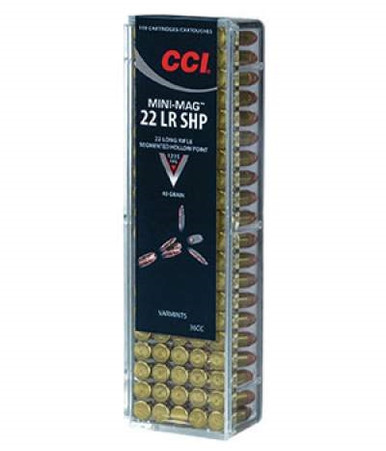 CCI 22 LR Ammunition Mini Mag 0036 40 Grain Segmented Hollow Point 100 Rounds