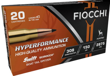 Fiocchi 308 Winchester Ammunition FI308SCA 150 Grain Swift Scirocco II Spitzer 20 Rounds