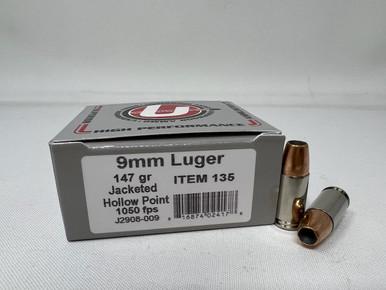 Underwood 9mm Luger Ammunition UW135 147 Grain Jacketed Hollow Point 20 Rounds
