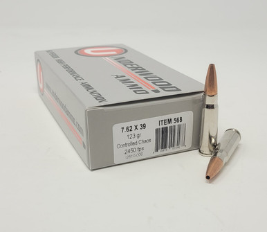 Underwood 7.62x39mm Ammunition UW568 123 Grain Controlled Chaos Hollow Point 20 Rounds