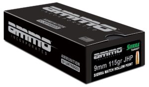 Ammo Inc Signature Match 9mm Luger Handgun Ammo – 115 Grain | Sierra Match HP | 50rd Box