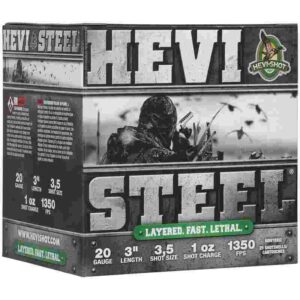 HEVI-Shot HEVI-Steel Shotshells 20ga 3″ 1oz 1350 fps #3 & #5 25/ct