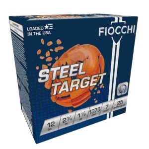 Fiocchi Target Steel Shotshells 12 ga 2-3/4″ 1-1/8oz 1375 fps #7 25/ct