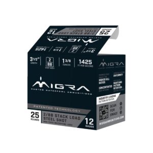 Migra Steel Waterfowl Stacked Shotshells 12ga 3.5″ 1-3/8oz 1425 fps #2 & #BB 25/ct