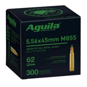 Aguila Ammunition 5.56NATO Rifle Ammo – 62 Grain | FMJ Green Tip | 300rd Box