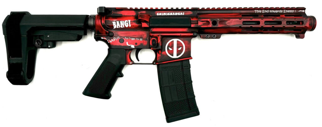 ZEUS ARMS AETHER DEADPOOL 5.56 PISTOL 7.5" RED/BLK SBA3 BRACE 1-30RD MAG