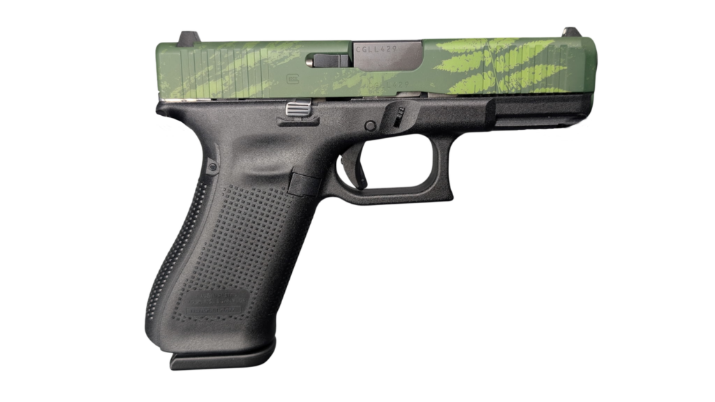 GLOCK 45 V ISLAND CAMO 9MM PISTOL 4" BLACK-BLK/GRN SLIDE FXD 3-17RD MAGS