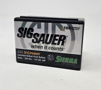 Sierra 9mm (.355 Dia) Reloading Bullets SRAA9947 147 Grain V-Crown Jacketed Hollow Point 100 Pieces