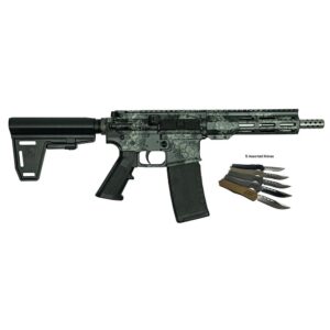 Great Lakes AR-15 Handgun .223 Wylde 30rd Magazine 7″ Barrel Lichen Grey with 5 OTF 3-1/2″ Blade Knives