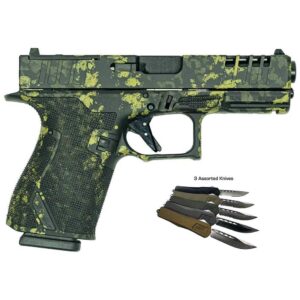 Great Lakes Striker Handgun Combo 9mm Luger 15rd Magazines (2) 4″ Barrel Lichen Black OR with 3 OTF 3-1/2″ Blade Knives