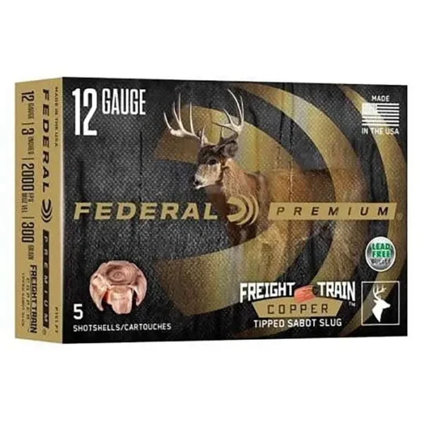 1046780-14299244.webp FEDERAL 12GA 2-3/4" 300GR FREIGHT TRAIN COPPER SABOT SLUG 5 RD/BX 10 BX/CS
