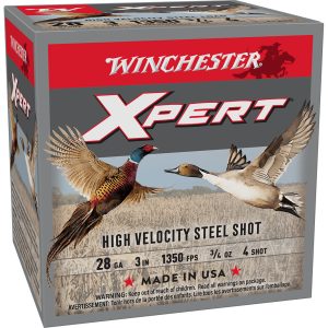 1102319_1.jpg Winchester Xpert Hi-Veloctiy Steel Shotgun Ammo 28 ga. 3 in. 3/4 oz. 4 Shot Pheasant/Duck 25 rd.