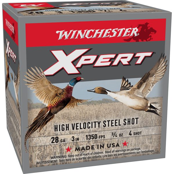 1102319_1.jpg Winchester Xpert Hi-Veloctiy Steel Shotgun Ammo 28 ga. 3 in. 3/4 oz. 4 Shot Pheasant/Duck 25 rd.