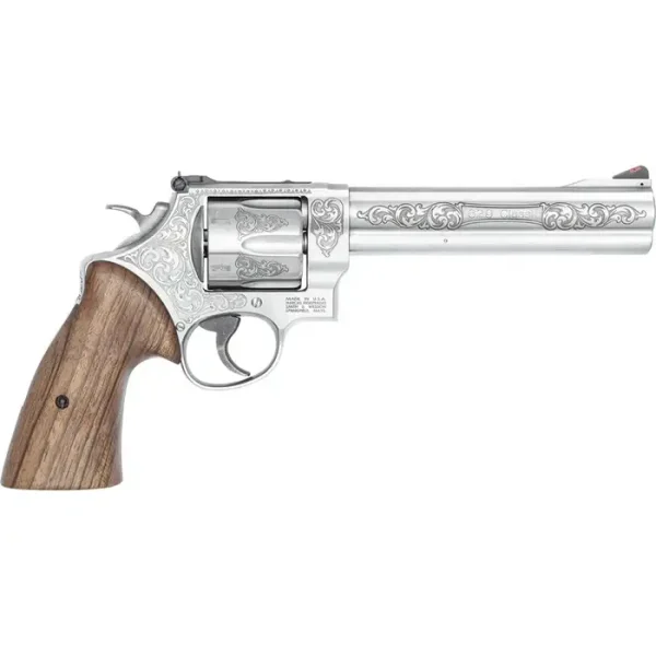 1178139-14374534.webp SMITH & WESSON 629 ENGRAVED STAINLESS 44MAG 6.5" WALNUT GRIPS, ADJU REAR, 6RD