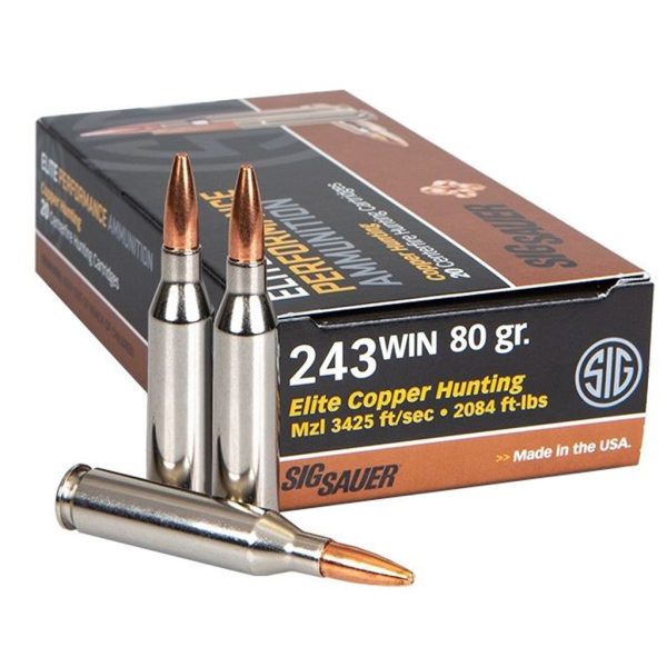 Sig Sauer Elite Copper Hunting Rifle Ammo 243 Win  80 gr. Solid Copper 20 rd.