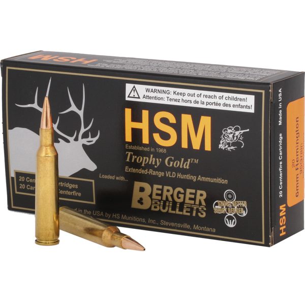 1404950_1.jpg HSM Trophy Gold Rifle Ammunition 6mm Remington Berger 95 gr. 20 rd.