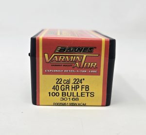 B30168__85619.1737126502.1280.1280.jpg Barnes 22 Cal (.224 Dia) Reloading Bullets Varmin-A-Tor B30168 40 Grain Flat Base Hollow Point 100 Pieces
