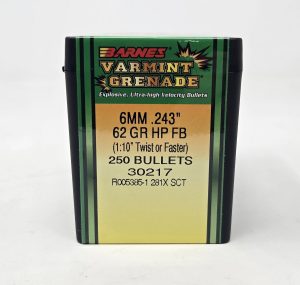 B30217__98084.1736959598.1280.1280.jpg Barnes 6mm (.243 Dia) Reloading Bullets Varmint Grenade Copper B30217 62 Grain Frangible Hollow Point 250 Pieces