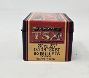 Barnes 270 Cal (.277 Dia) Reloading Bullets Copper TSX B30264 130 Grain Boat Tail Hollow Point 50 Pieces
