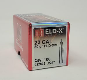 H22833__68829.1699912607.1280.1280.jpg Hornady 22 Cal (.224 Dia) Reloading Bullets H22833 80 Grain ELD-X 100 Pieces