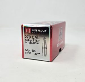 H2735__19534.1738011958.1280.1280.jpg Hornady 270 Cal (.277 Dia) Reloading Bullets H2735 140 Grain Interlock Boat Tail Soft Point 100 Pieces