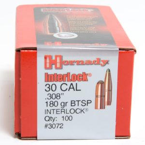 H3072__89754.1699389450.1280.1280.jpg Hornady 30 Cal (.308 Dia) Reloading Bullets H3072 180 Grain Interlock Boat Tail Soft Point 100 Pieces