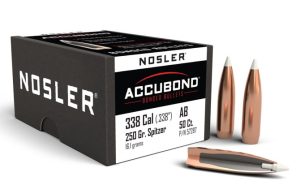 NOS57287__14569.1702328350.1280.1280.jpg Nosler Accubond 338 Caliber (.338") Spitzer 250 Grain Ballistic Tip Reloading Bullets 50 Pieces